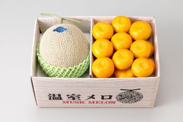 画像1: マスクメロン１玉・ハウスミカン1.9kg (1)