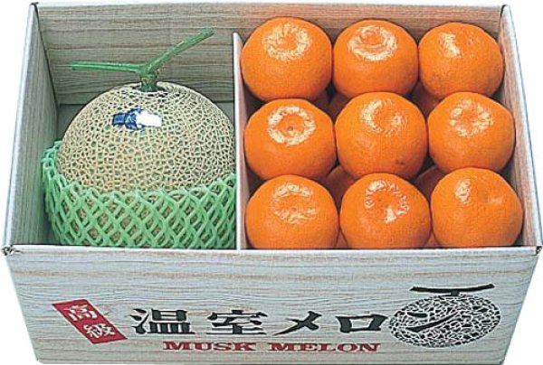 画像1: マスクメロン１玉・ハウスミカン２kg (1)